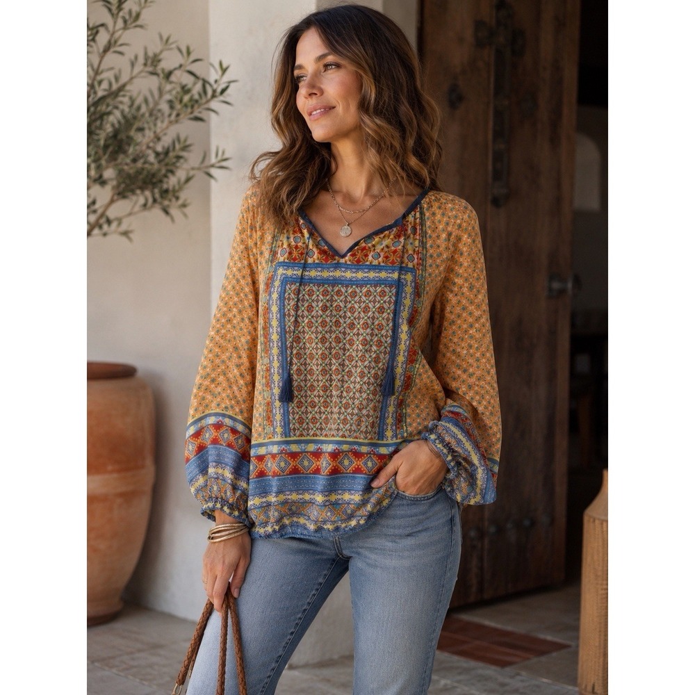 NEW Studio JPR Boho Hippie Paisley Top L Festival Gypsy Flowy Relaxed Loose Fit